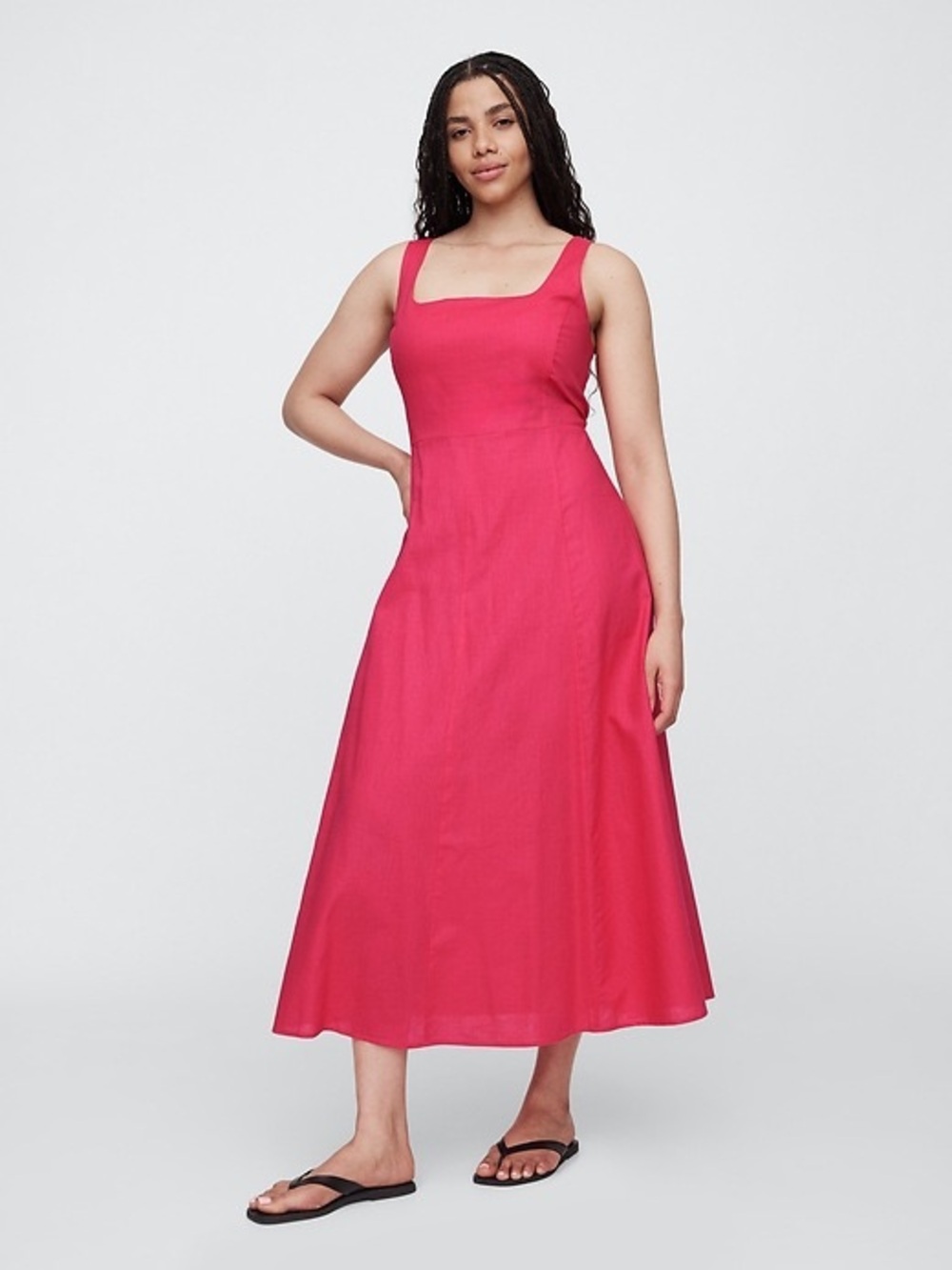 GAP Factory Raspberry Linen Blend Square Neck Midi Dress XL NWT